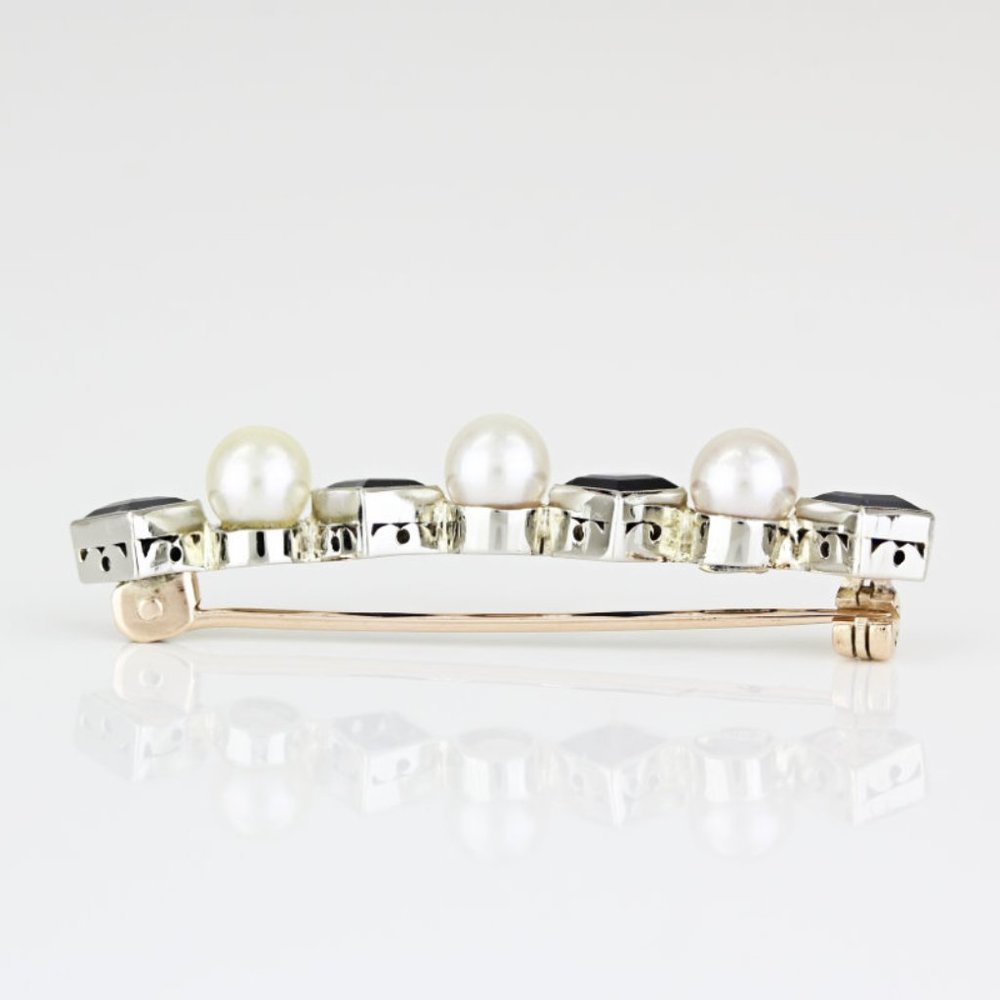 Vintage 13k White Gold Sapphire & Pearl Pin / Brooch - Picture 4 of 8